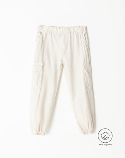 Pantalón regular fit tiro alto crema