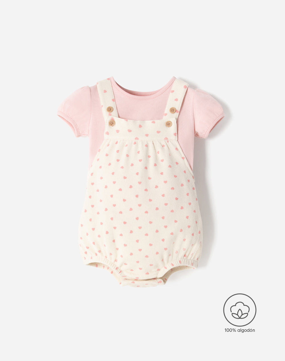 Conjunto overol manga corta beige estampado