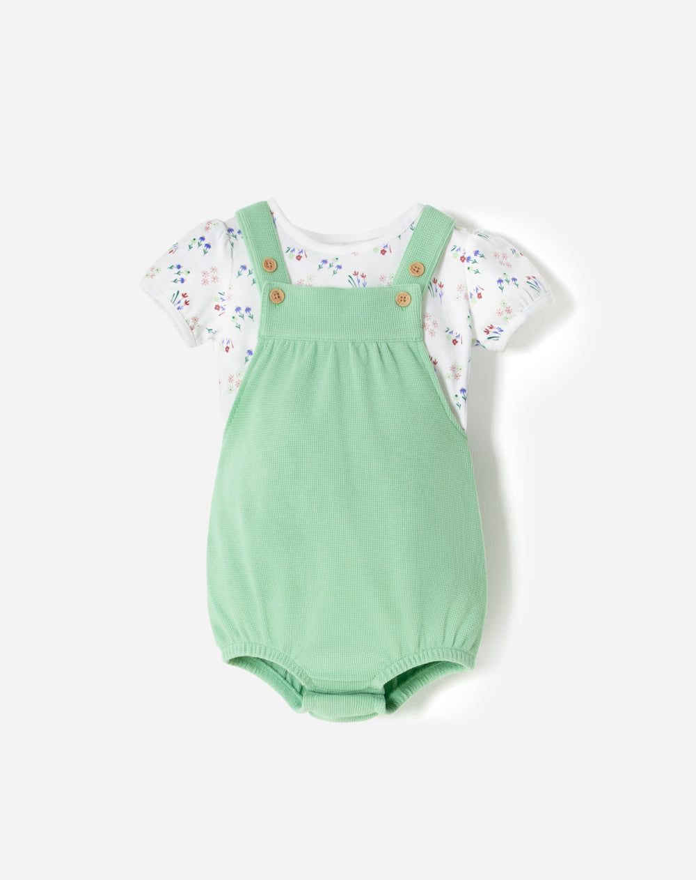 Conjunto overol manga corta verde estampado
