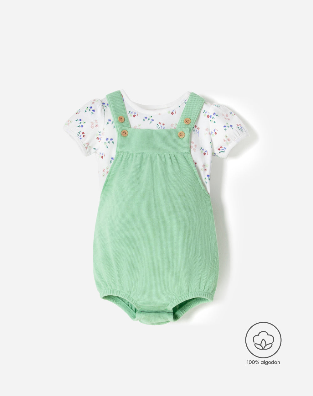 Conjunto overol manga corta verde estampado