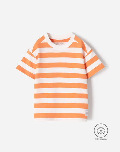 Camiseta oversized fit manga corta naranja con rayas