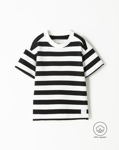 Camiseta oversized fit manga corta negra rayas