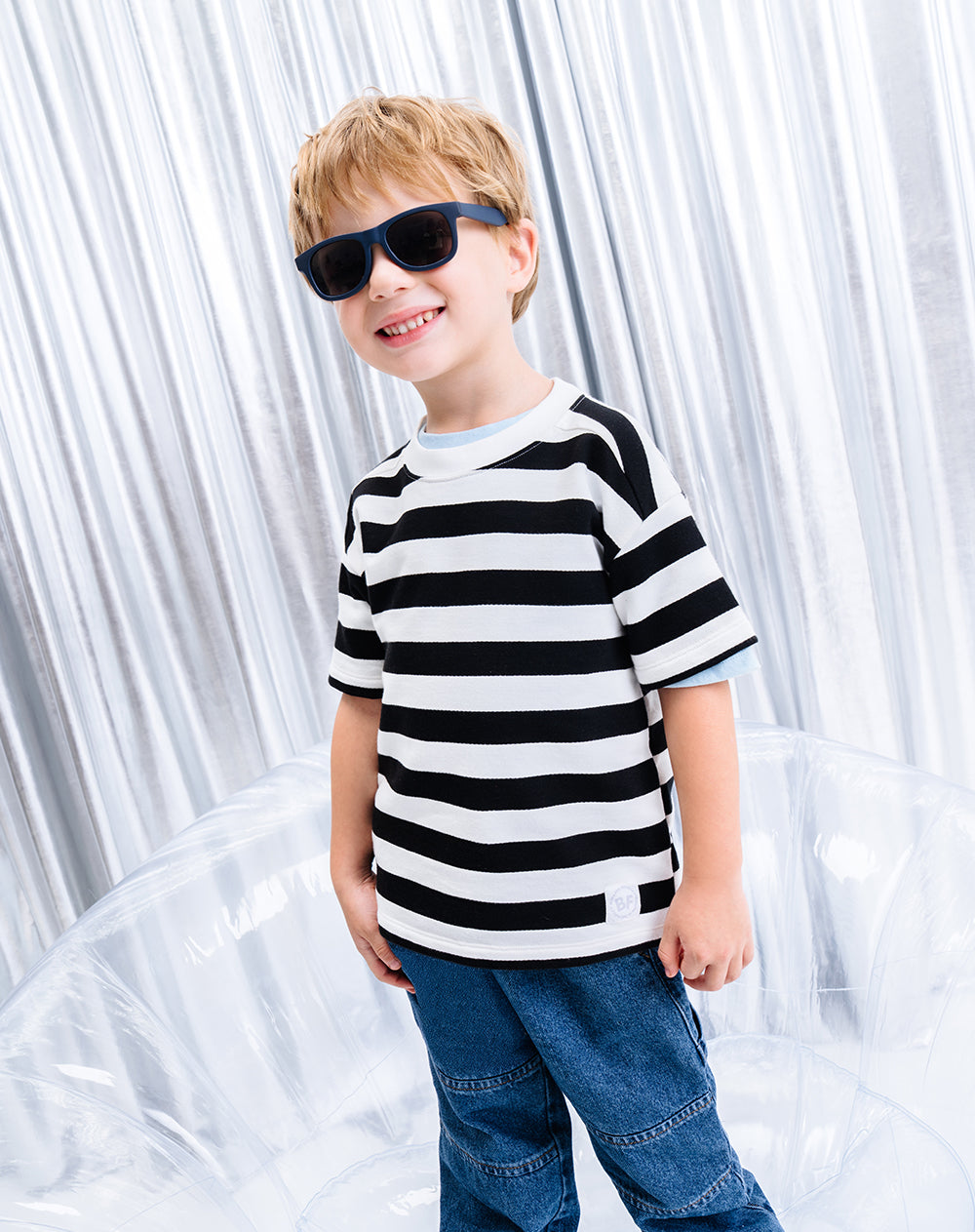Camiseta oversize algodón rayas niño