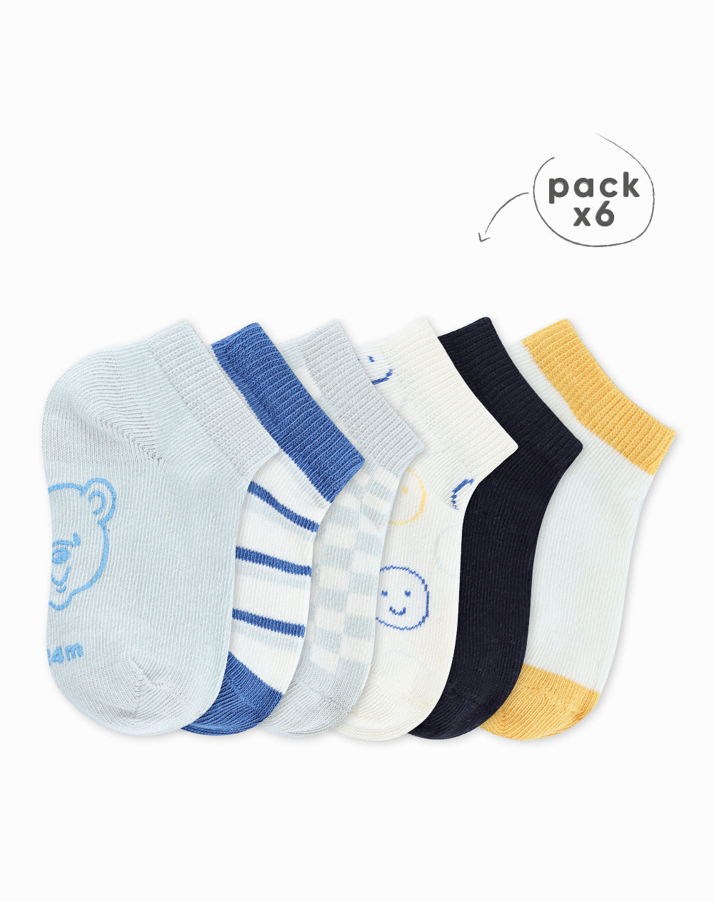 Medias niño algodón tobilleras pack x6 surtido