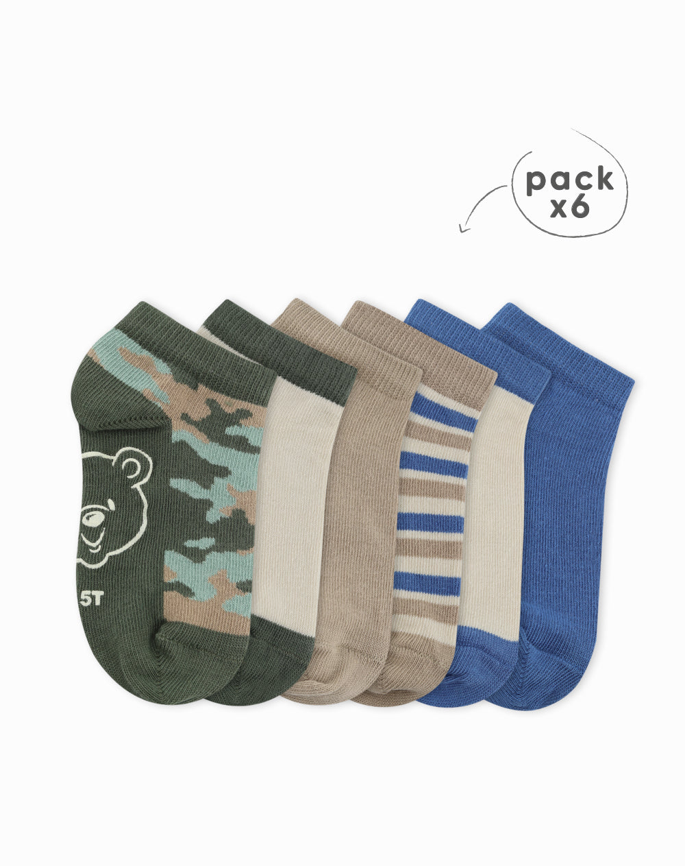 Medias niño algodón tobilleras pack x6 surtido