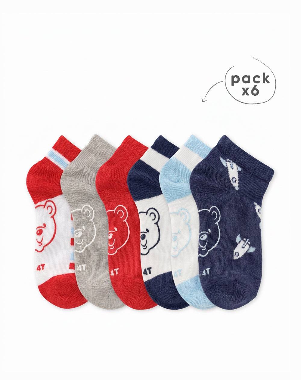 Medias niño  tobilleras pack x6 surtido