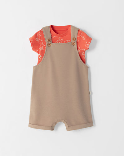 Conjunto overol manga corta beige