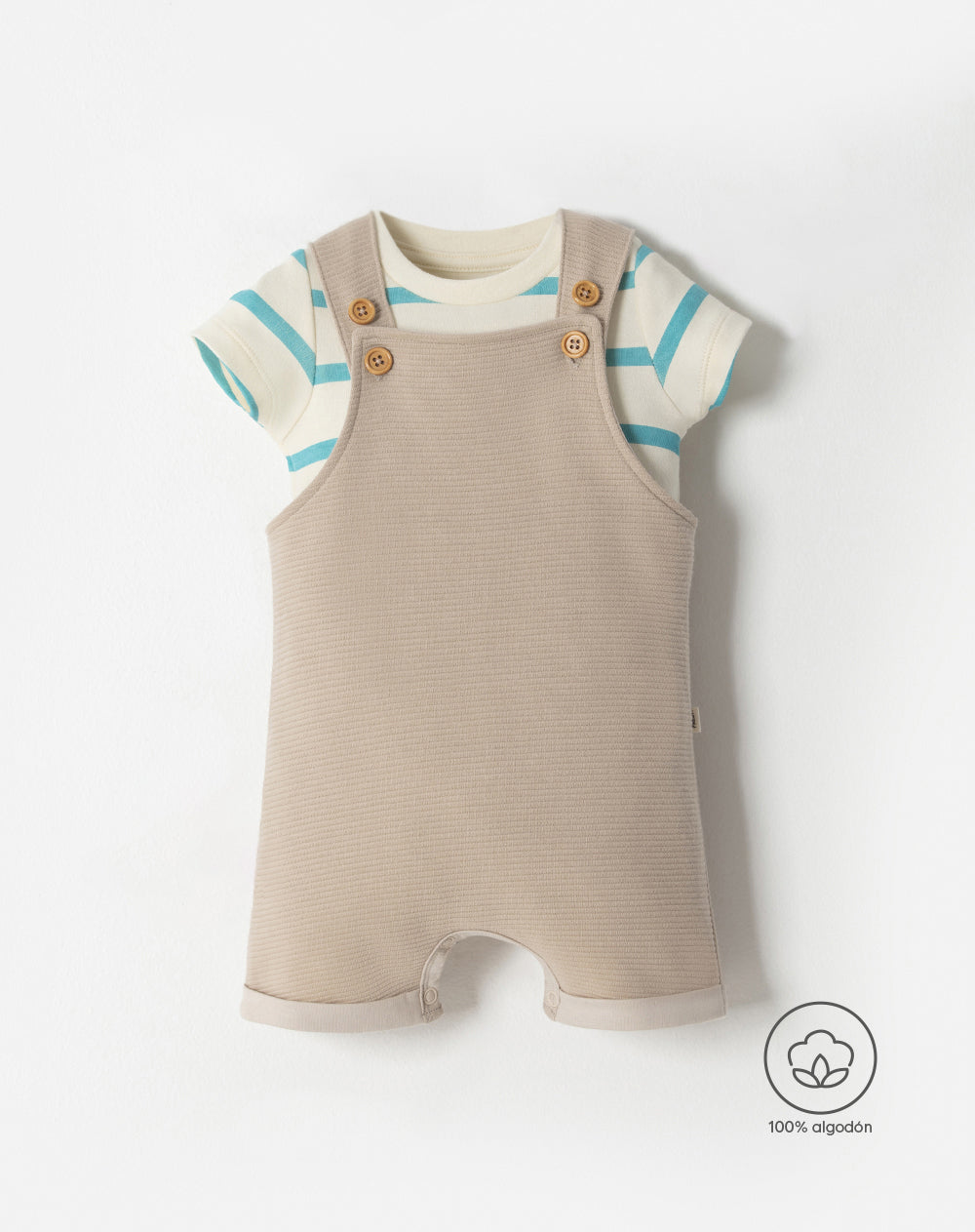 Conjunto overol manga corta beige