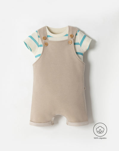 Conjunto overol manga corta beige
