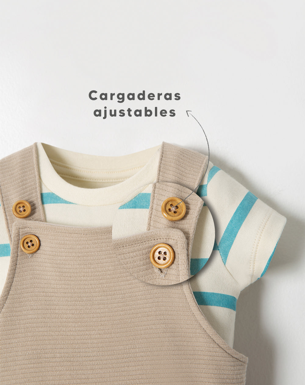 Conjunto overol manga corta beige