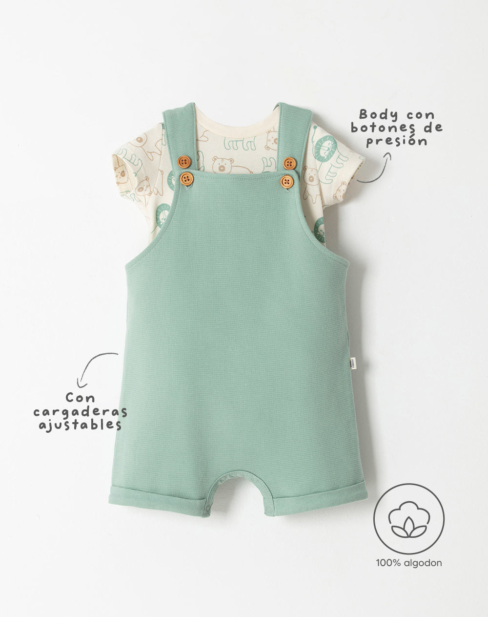 Conjunto overol manga corta verde