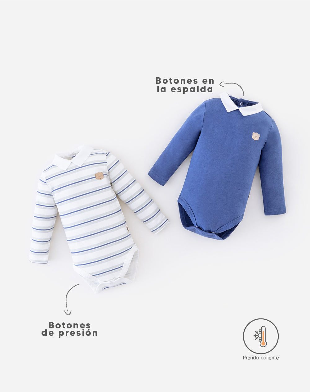 2 bodys cuello tipo polo manga larga surtido