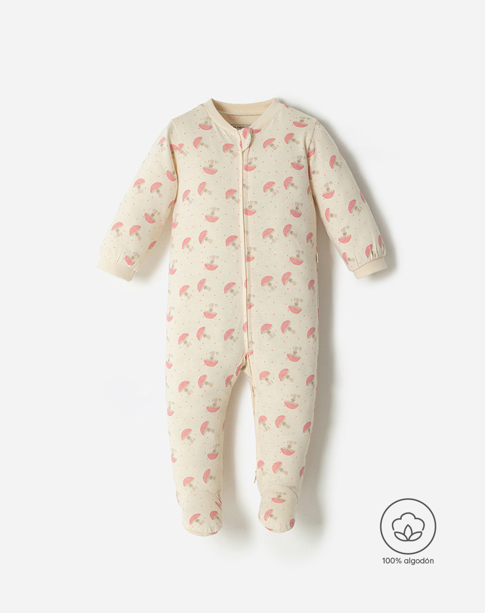 Pijama bebé niña cierre doble sentido manga larga beige hongos