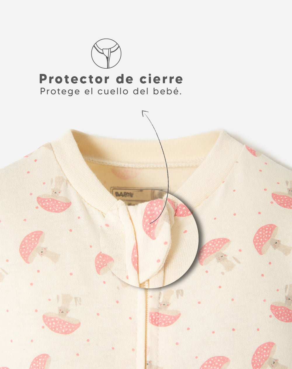 Pijama bebé niña cierre doble sentido manga larga beige hongos