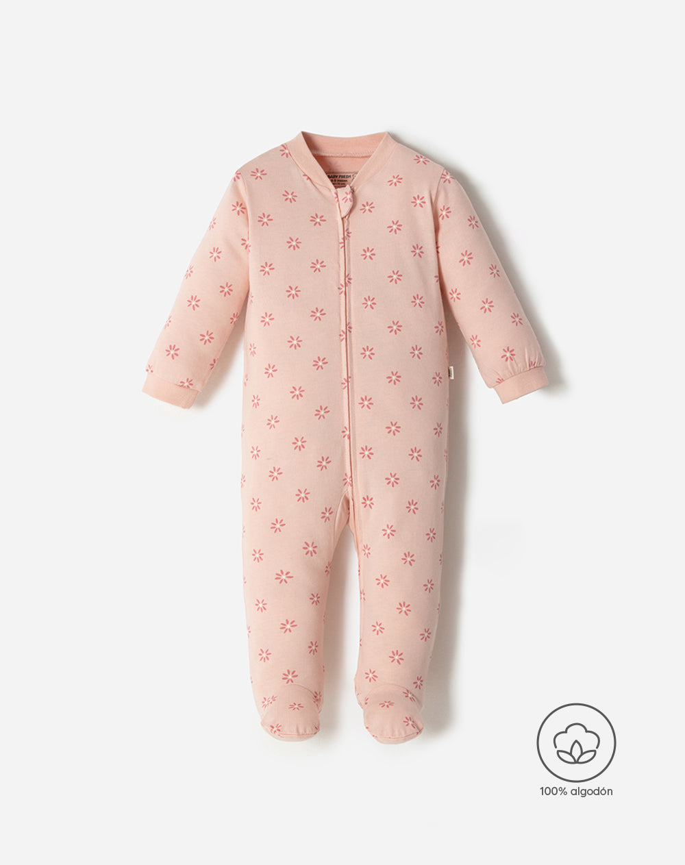 Pijama bebé niña cierre doble sentido manga larga rosada flores