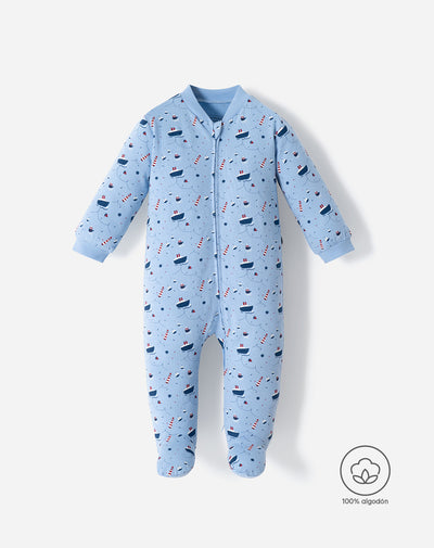 Pijama regular fit manga larga azul