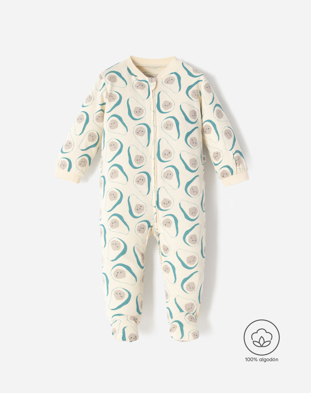 Pijama bebé niño cierre doble sentido manga larga beige aguacates