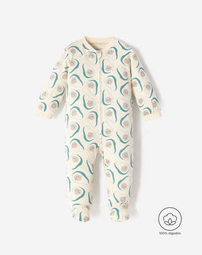 Pijama bebé niño cierre doble sentido manga larga beige aguacates
