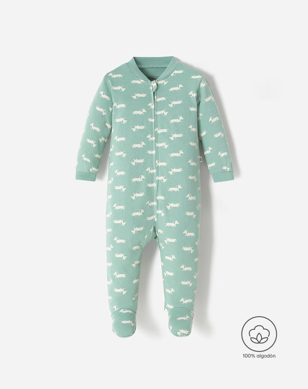 Pijama bebé niño cierre doble sentido manga larga verde perros