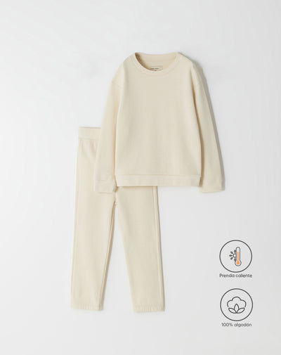 Conjunto pantalon largo manga larga crema