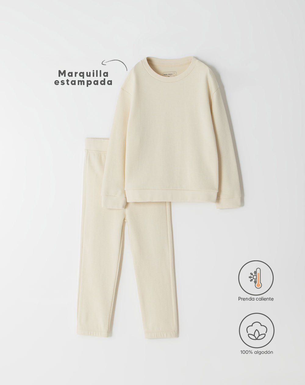 Conjunto pantalon largo manga larga crema