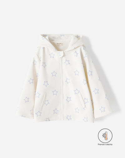 Chaqueta regular fit con capucha beige estampado