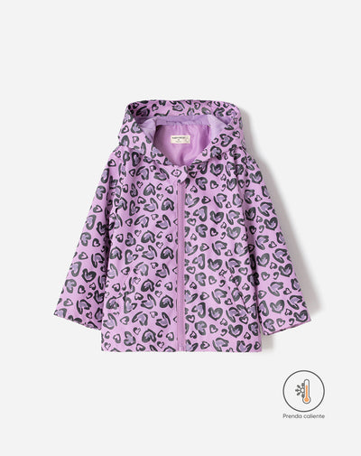 Chaqueta regular fit con capucha lila estampado