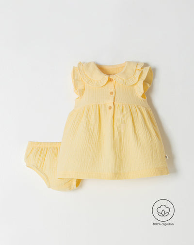 Conjunto bebé niña vestido + panty amarillo