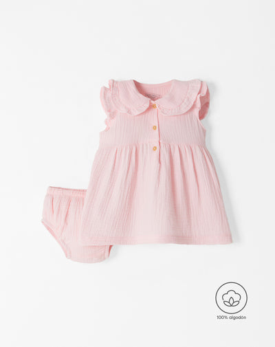 Conjunto bebé niña vestido + panty rosado