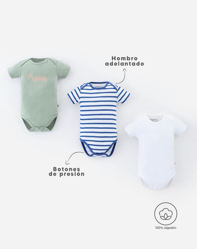 3 bodys cuello redondo manga corta surtido