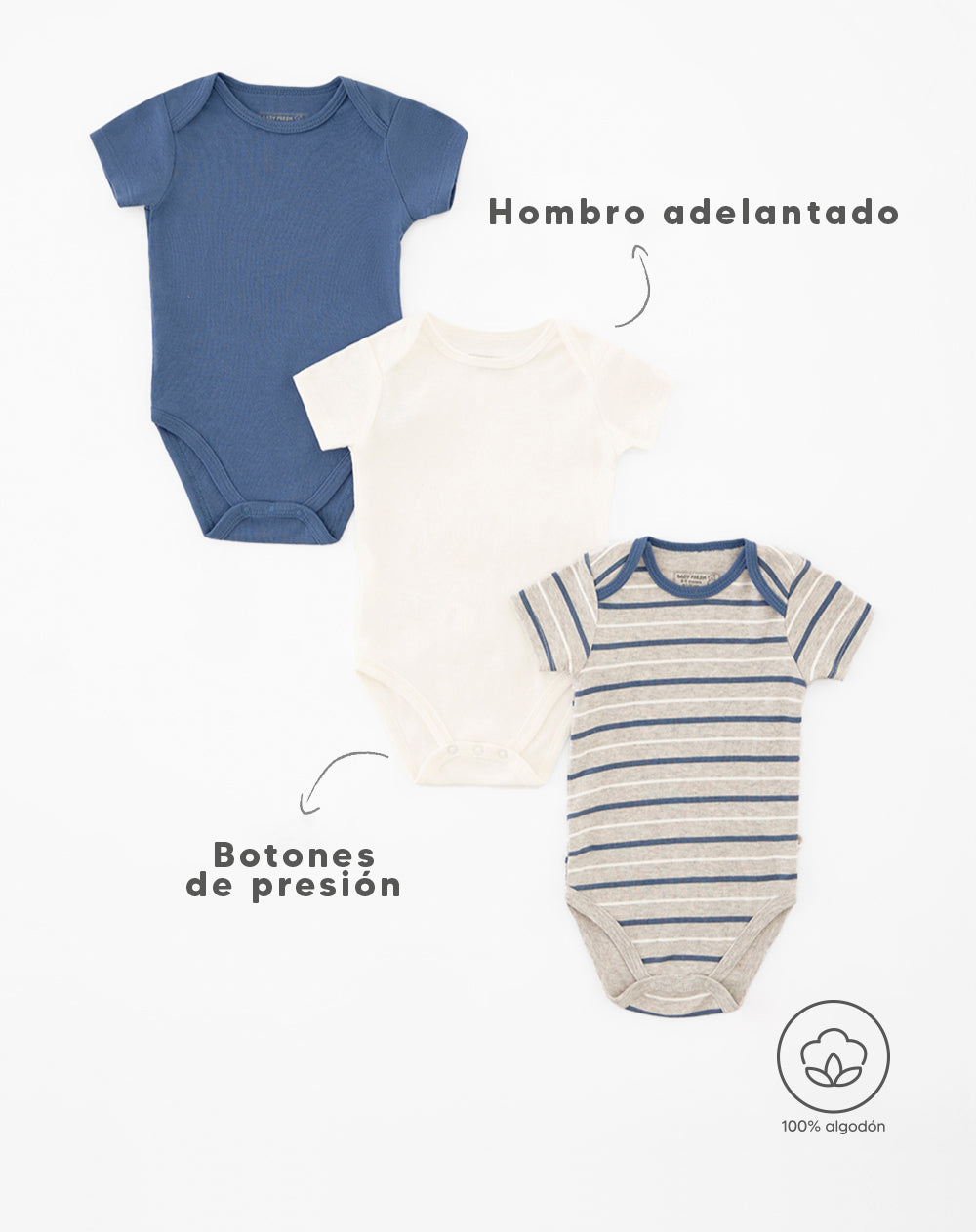 3 bodys cuello redondo manga corta surtido