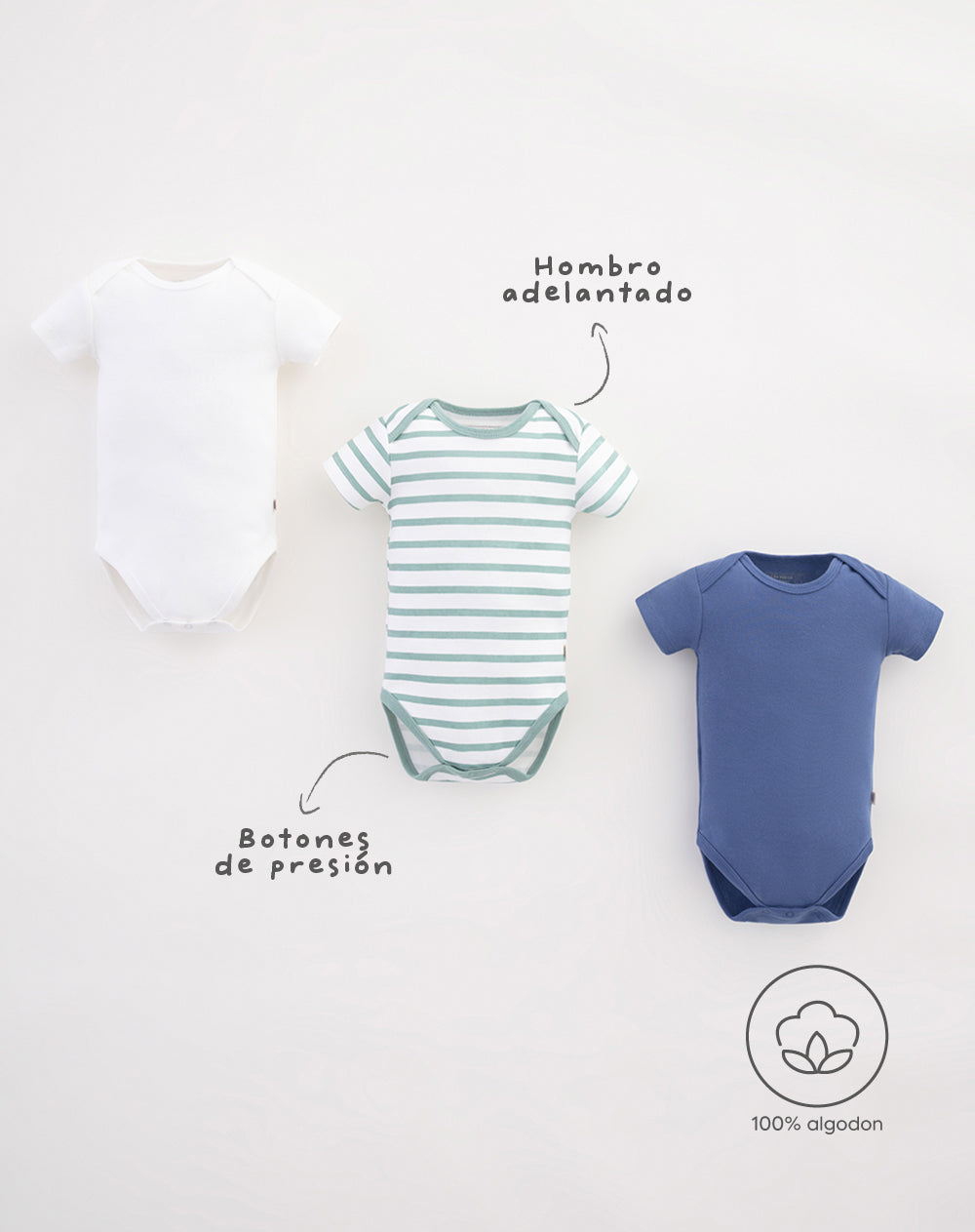 3 bodys cuello redondo manga corta surtido