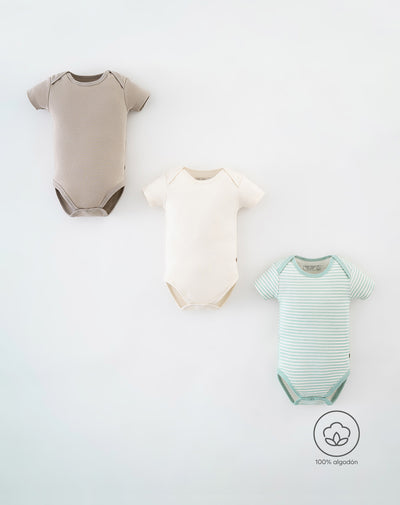 3 bodys cuello redondo manga corta surtido