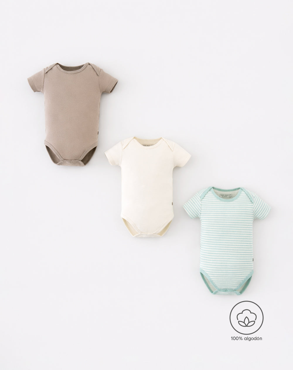 Body algodón botón a presión x3unds surtido bebé unisex
