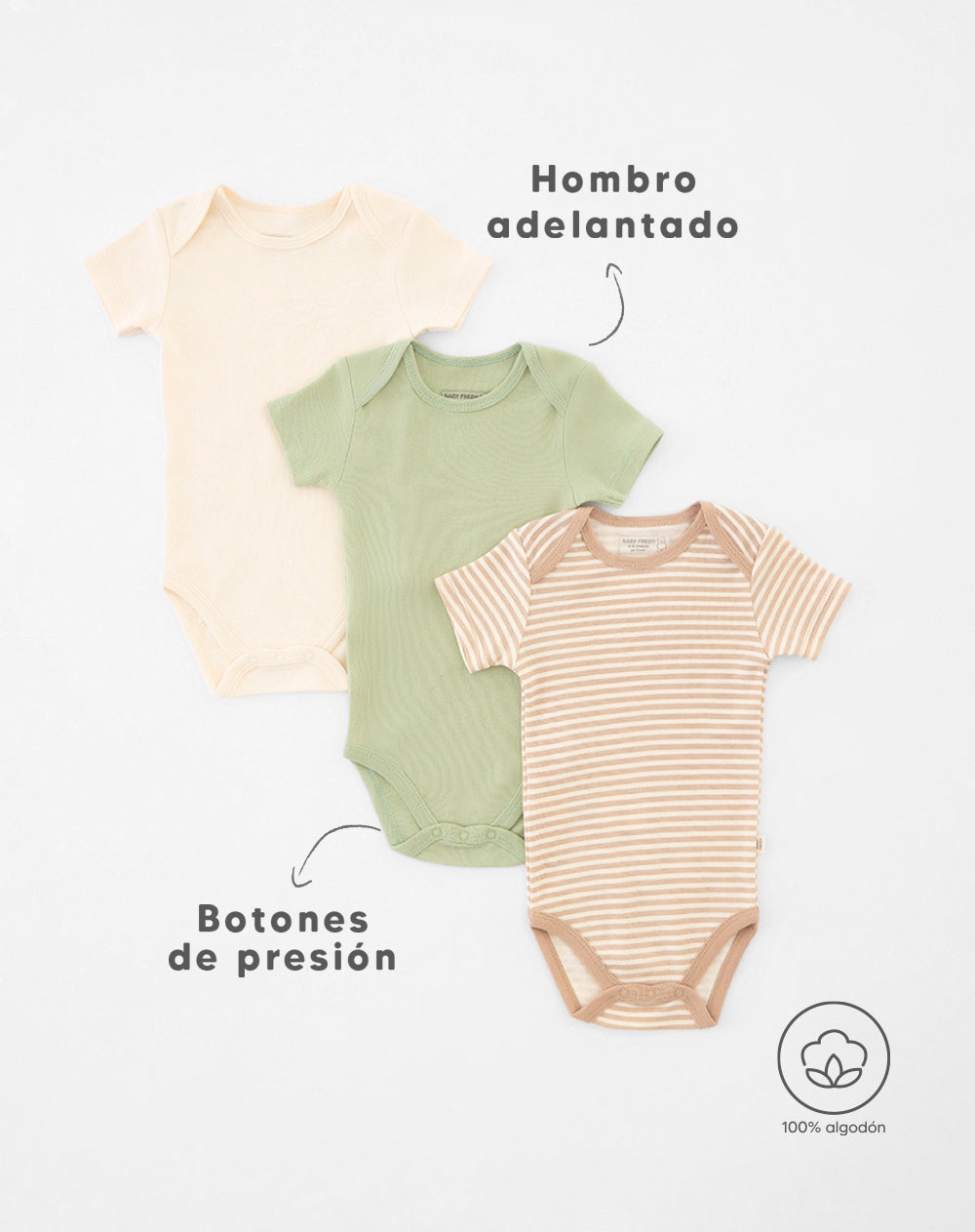 3 bodies cuello redondo manga corta surtidos
