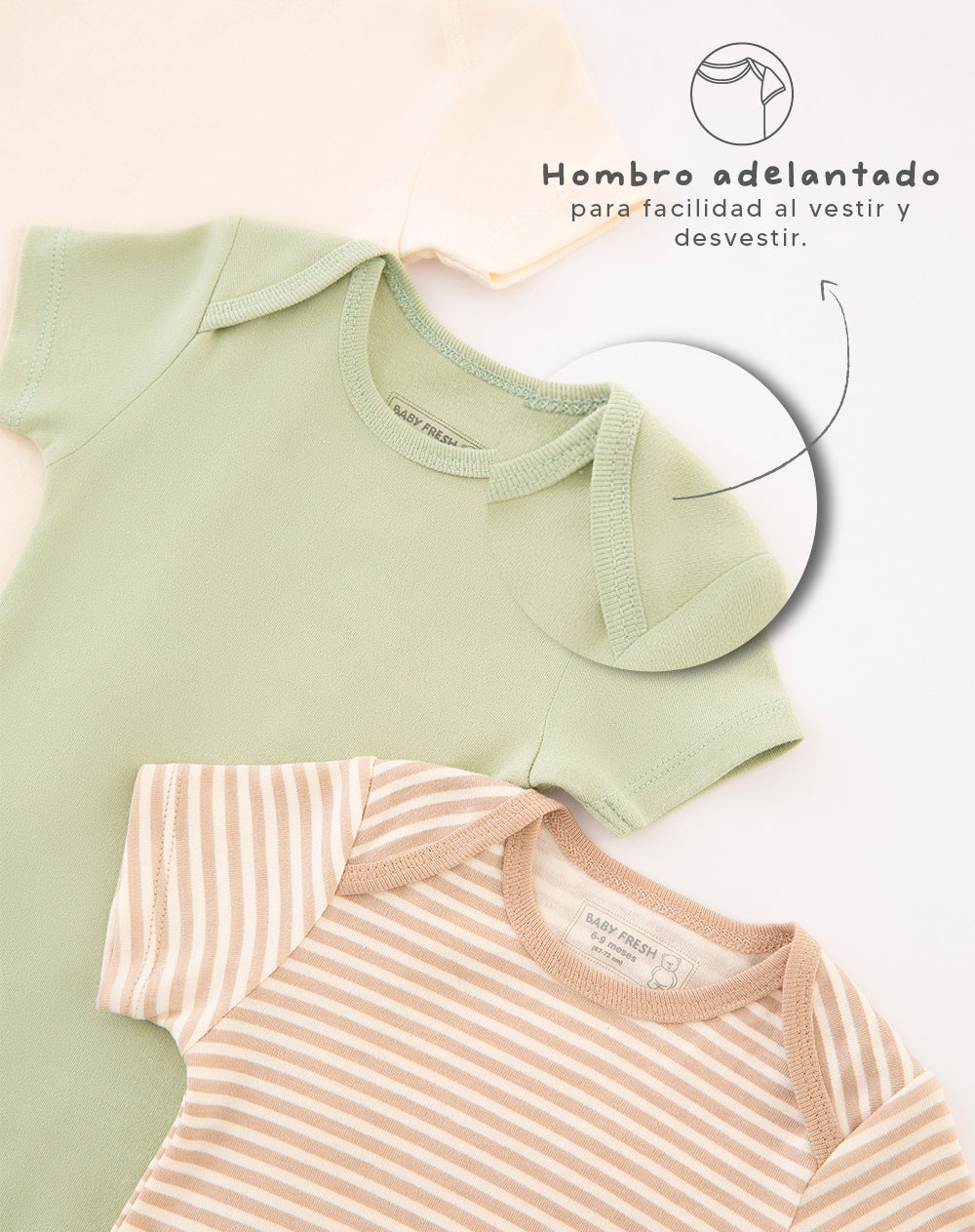 3 bodies cuello redondo manga corta surtidos