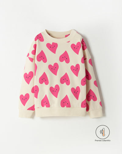 Buzo loose fit crema estampado
