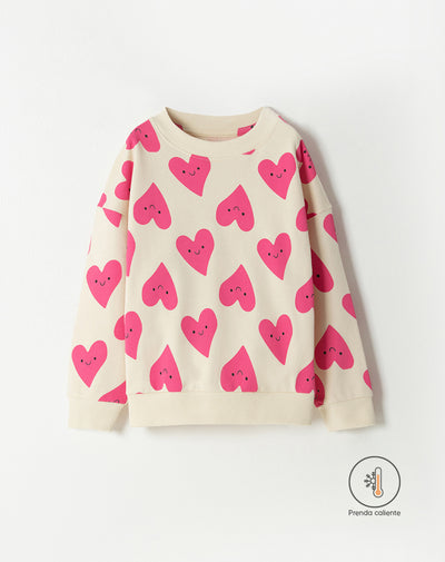 Buzo loose fit crema estampado