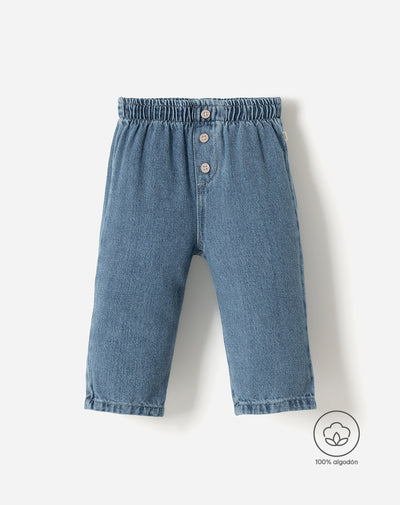 Jean baggy tiro medio algodón  indigo bebé unisex