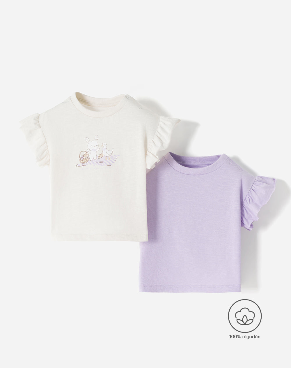 Camiseta regular algodón x2unds surtida bebé niña