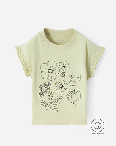 Camiseta regular algodón estampado bordado niña