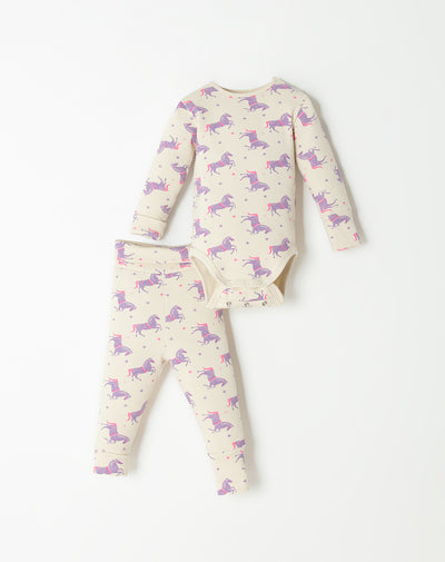 Pijama fitted fit manga larga en rib crema estampado