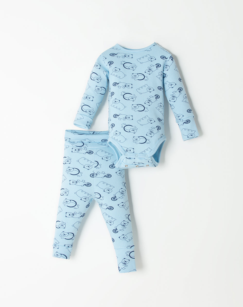 Pijama fitted fit manga larga en rib azul estampada