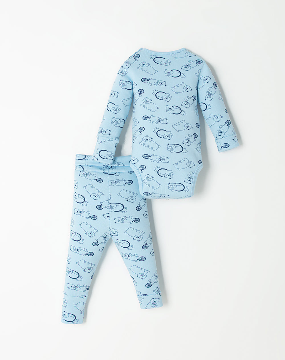 Pijama fitted fit manga larga en rib azul estampada