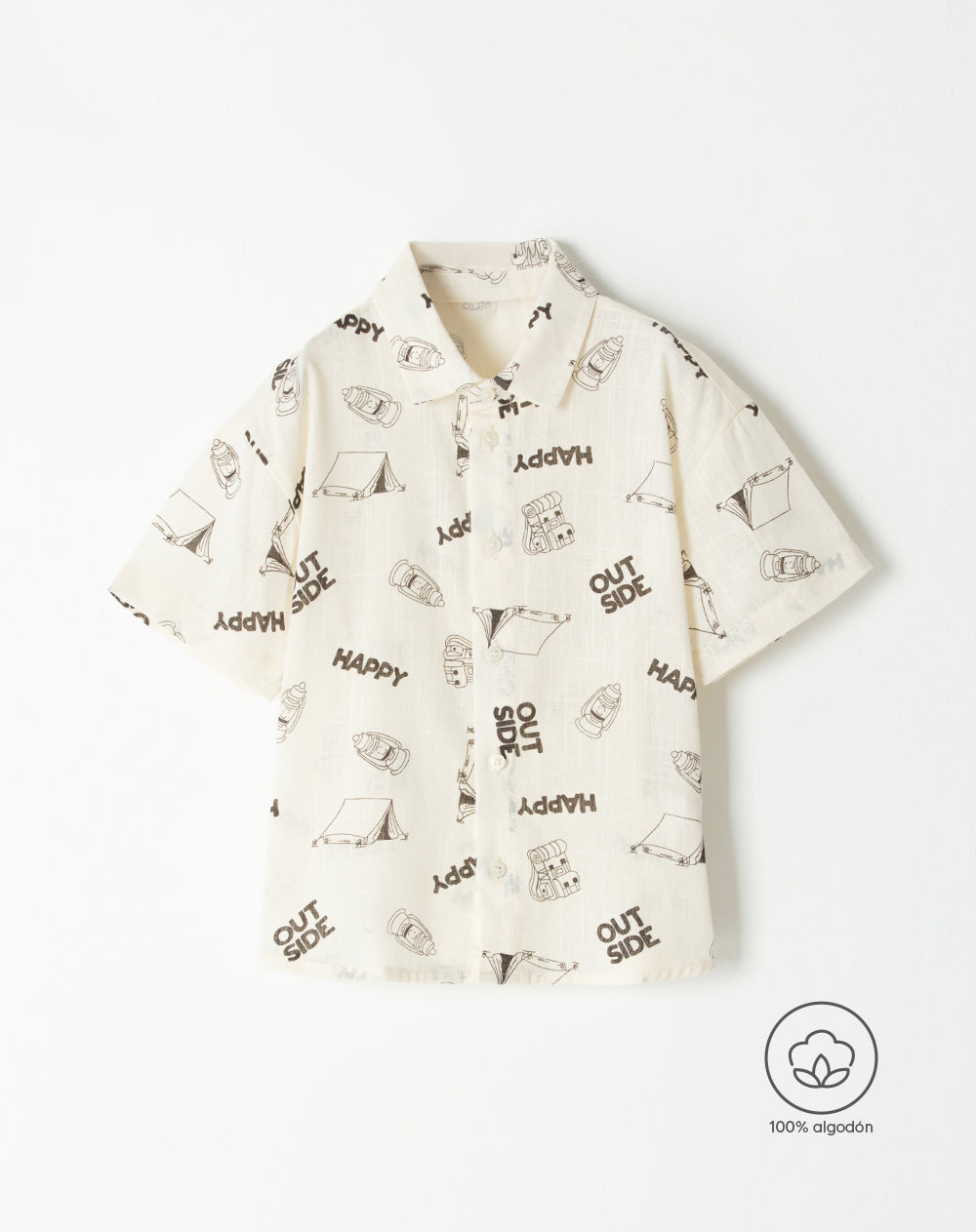 Camisa regular fit manga corta beige estampada