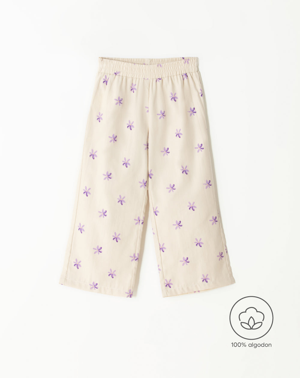 Pantalón loose fit tiro alto crema estampado