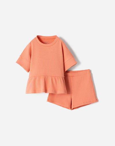 Conjunto camiseta + short coral niña