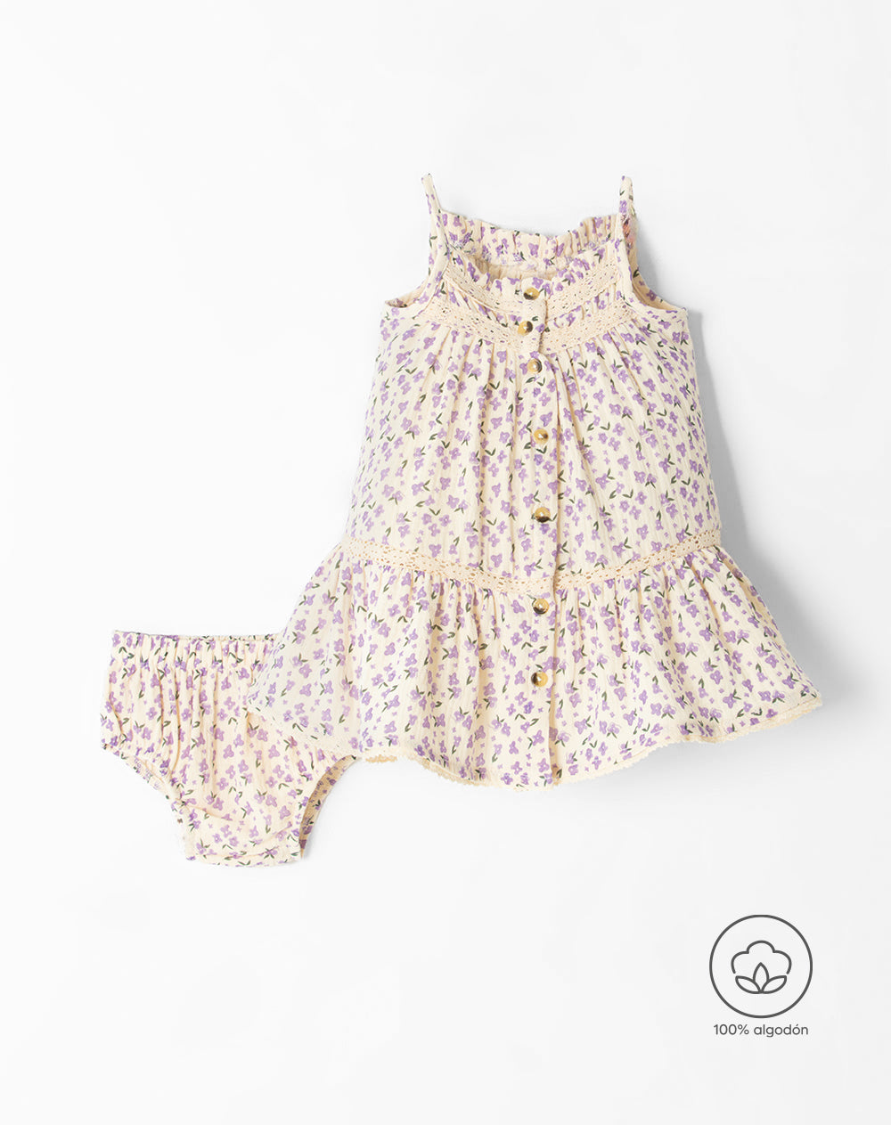 Vestido medio crema estampado
