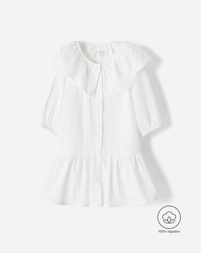 Vestido midi regular blanco niña
