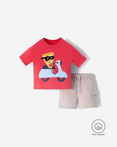 Conjunto pantalon corto camiseta rojo